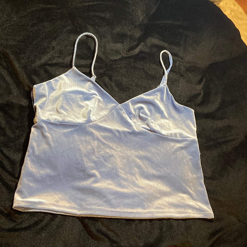 Velvet spaghetti strap tank and shingles metallic tank